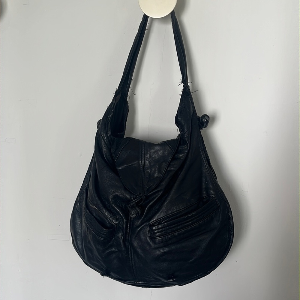 Ashley Watson HANDMADE upcycled black leather bag